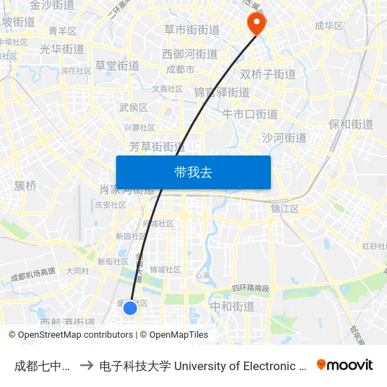 成都七中高新校区站 to 电子科技大学 University of Electronic Science and Technology of China map