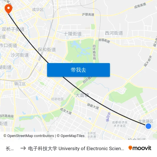 长柏路口 to 电子科技大学 University of Electronic Science and Technology of China map