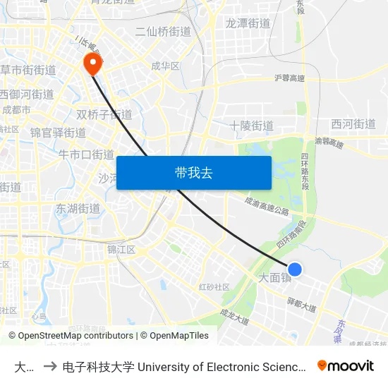 大面铺 to 电子科技大学 University of Electronic Science and Technology of China map