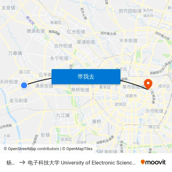 杨柳河 to 电子科技大学 University of Electronic Science and Technology of China map
