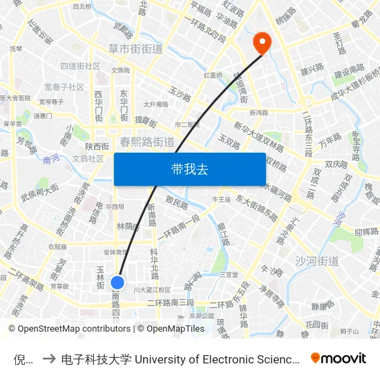 倪家桥 to 电子科技大学 University of Electronic Science and Technology of China map