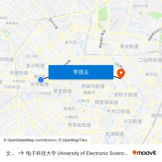 文化宫 to 电子科技大学 University of Electronic Science and Technology of China map