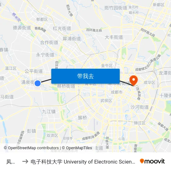 凤凰大街 to 电子科技大学 University of Electronic Science and Technology of China map
