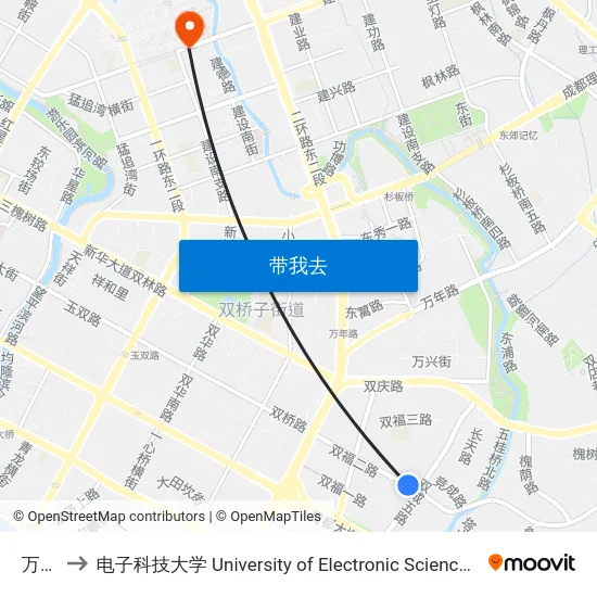 万年场 to 电子科技大学 University of Electronic Science and Technology of China map