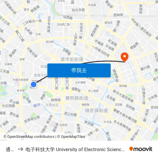通惠门 to 电子科技大学 University of Electronic Science and Technology of China map