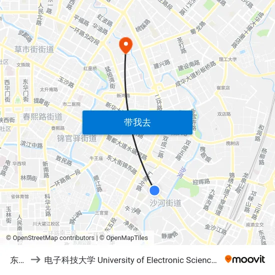 东大路 to 电子科技大学 University of Electronic Science and Technology of China map