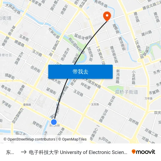 东门大桥 to 电子科技大学 University of Electronic Science and Technology of China map