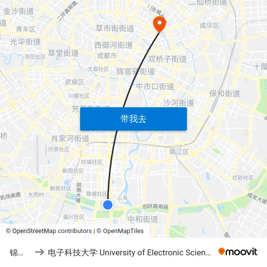 锦城广场 to 电子科技大学 University of Electronic Science and Technology of China map