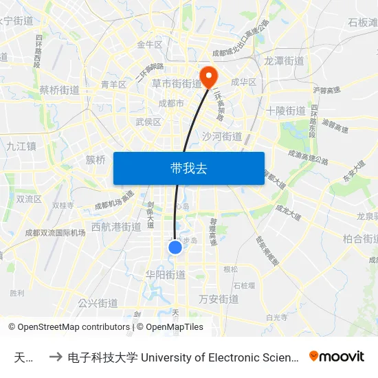天府五街 to 电子科技大学 University of Electronic Science and Technology of China map
