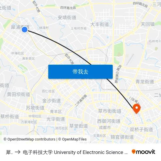 犀浦 to 电子科技大学 University of Electronic Science and Technology of China map