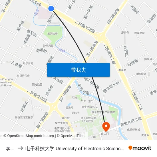李家沱 to 电子科技大学 University of Electronic Science and Technology of China map
