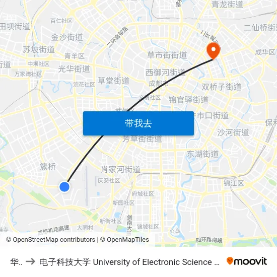 华兴 to 电子科技大学 University of Electronic Science and Technology of China map