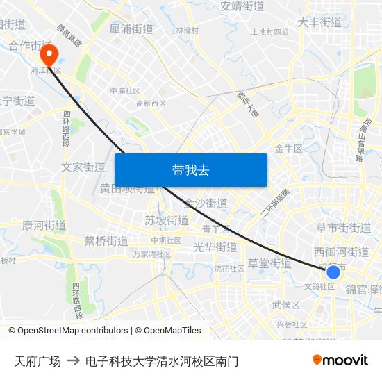 天府广场 to 电子科技大学清水河校区南门 map