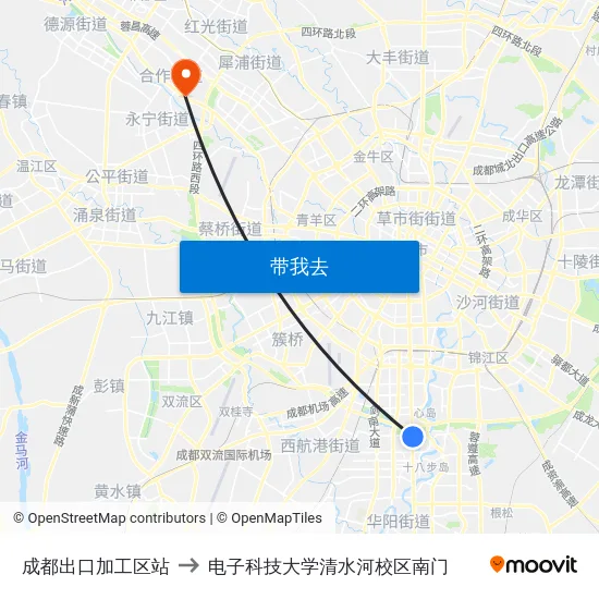 成都出口加工区站 to 电子科技大学清水河校区南门 map