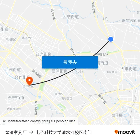 繁清家具厂 to 电子科技大学清水河校区南门 map
