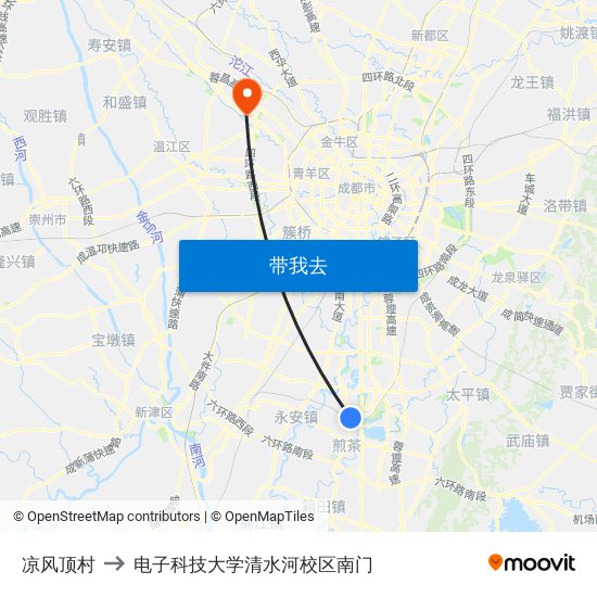 凉风顶村 to 电子科技大学清水河校区南门 map