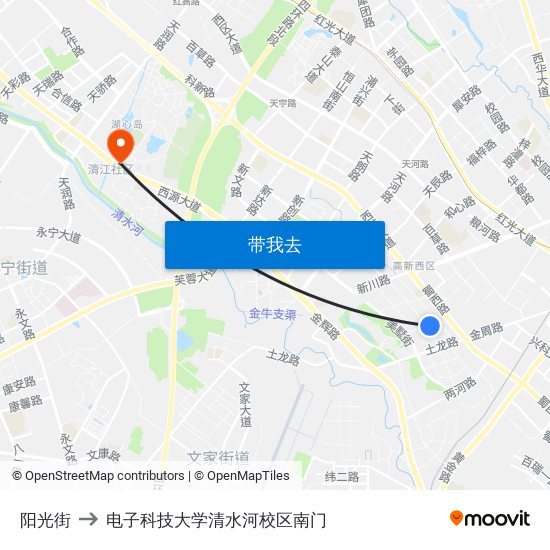 阳光街 to 电子科技大学清水河校区南门 map