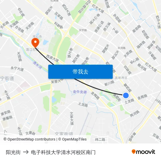 阳光街 to 电子科技大学清水河校区南门 map