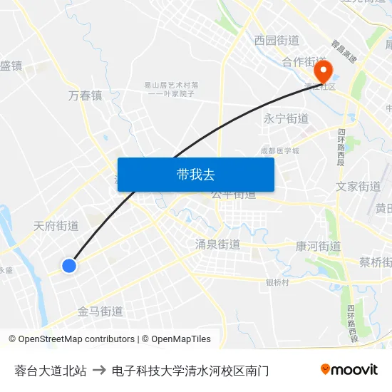 蓉台大道北站 to 电子科技大学清水河校区南门 map