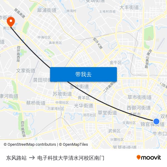 东风路站 to 电子科技大学清水河校区南门 map