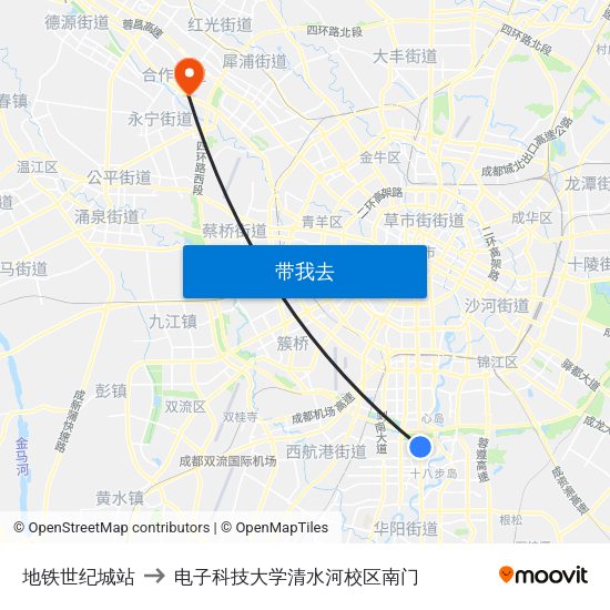 地铁世纪城站 to 电子科技大学清水河校区南门 map