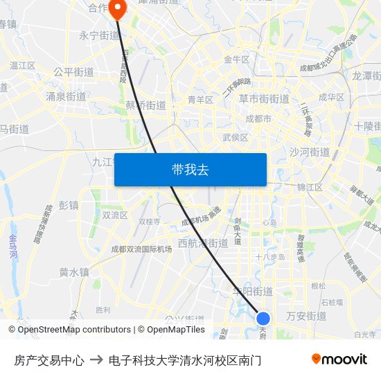 房产交易中心 to 电子科技大学清水河校区南门 map