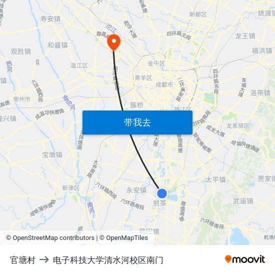 官塘村 to 电子科技大学清水河校区南门 map