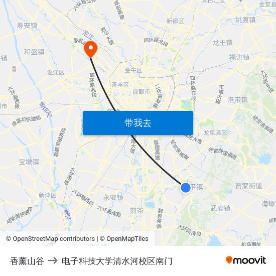 香薰山谷 to 电子科技大学清水河校区南门 map