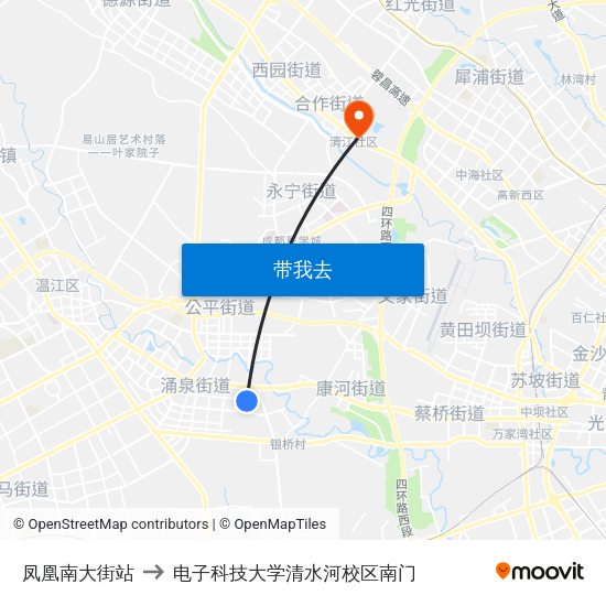 凤凰南大街站 to 电子科技大学清水河校区南门 map
