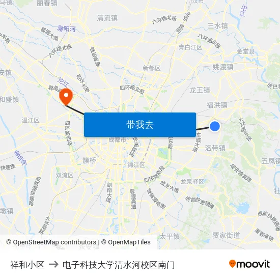 祥和小区 to 电子科技大学清水河校区南门 map