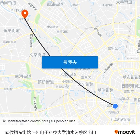 武侯祠东街站 to 电子科技大学清水河校区南门 map