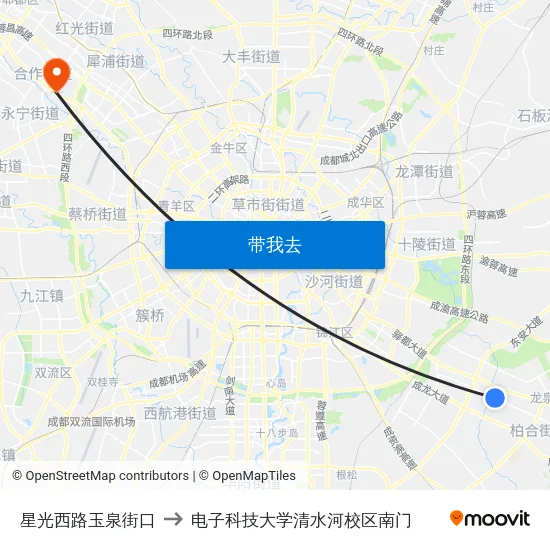 星光西路玉泉街口 to 电子科技大学清水河校区南门 map