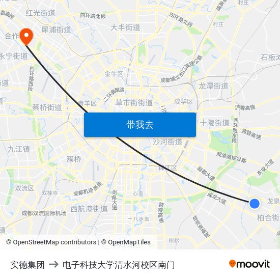 实德集团 to 电子科技大学清水河校区南门 map