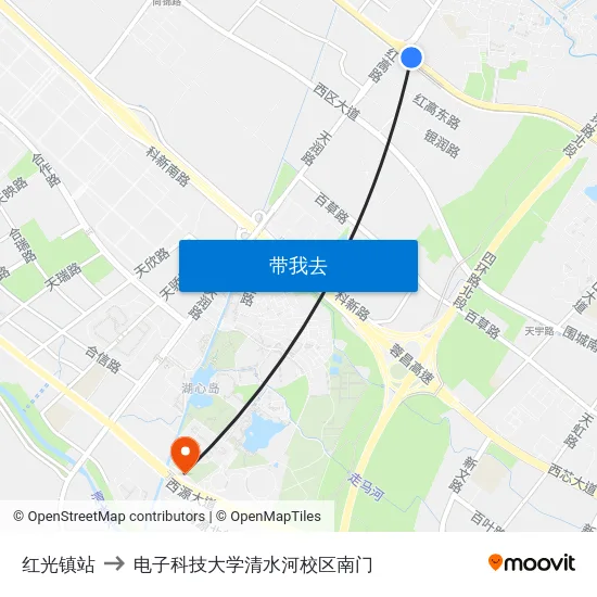 红光镇站 to 电子科技大学清水河校区南门 map