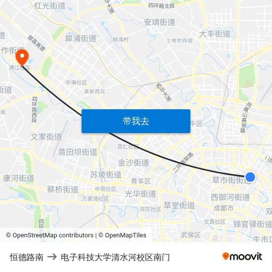 恒德路南 to 电子科技大学清水河校区南门 map