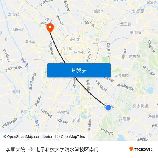 李家大院 to 电子科技大学清水河校区南门 map