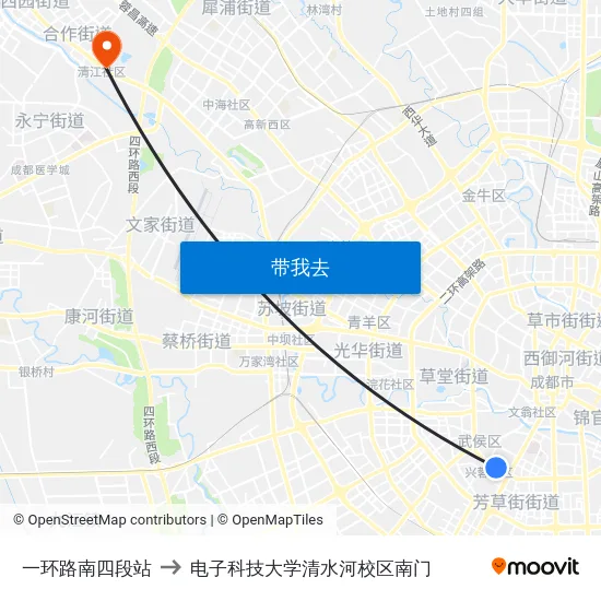 一环路南四段站 to 电子科技大学清水河校区南门 map