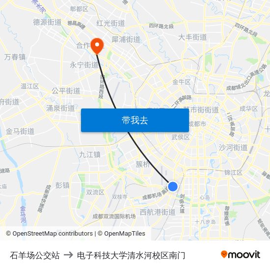 石羊场公交站 to 电子科技大学清水河校区南门 map