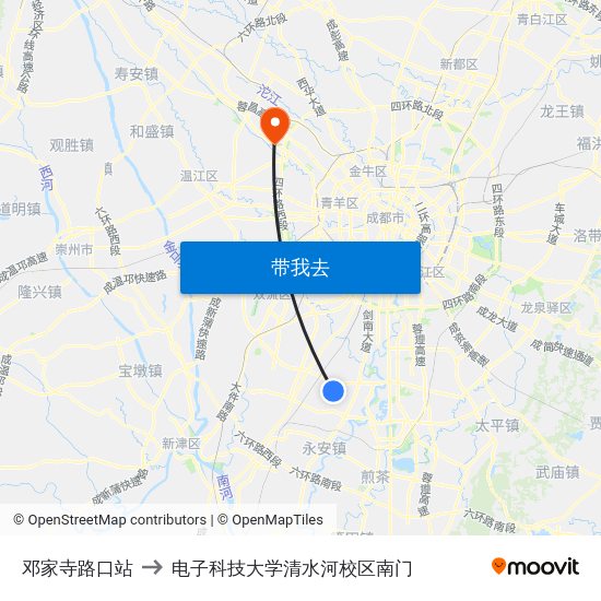 邓家寺路口站 to 电子科技大学清水河校区南门 map
