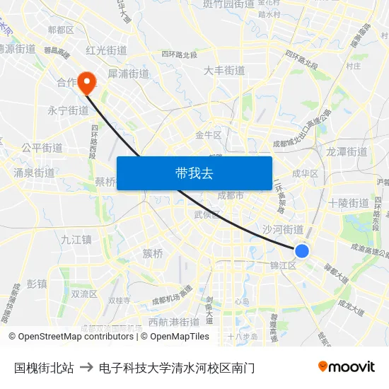 国槐街北站 to 电子科技大学清水河校区南门 map