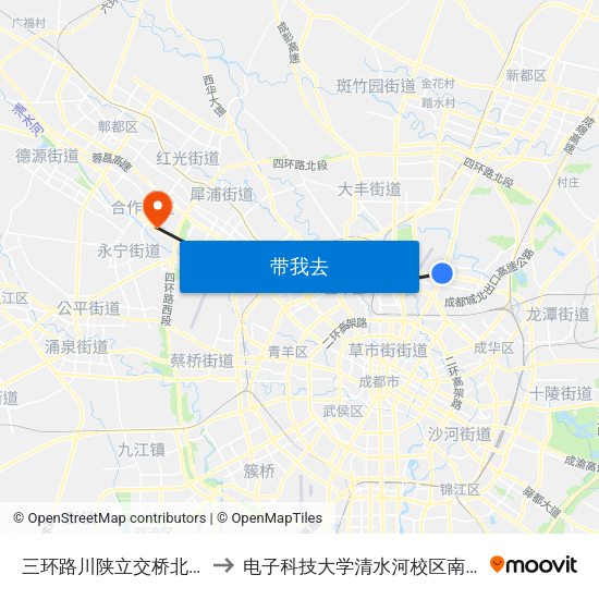 三环路川陕立交桥北站 to 电子科技大学清水河校区南门 map