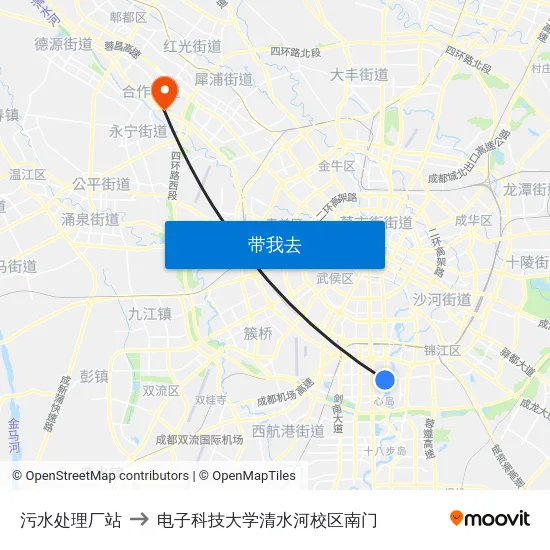 污水处理厂站 to 电子科技大学清水河校区南门 map