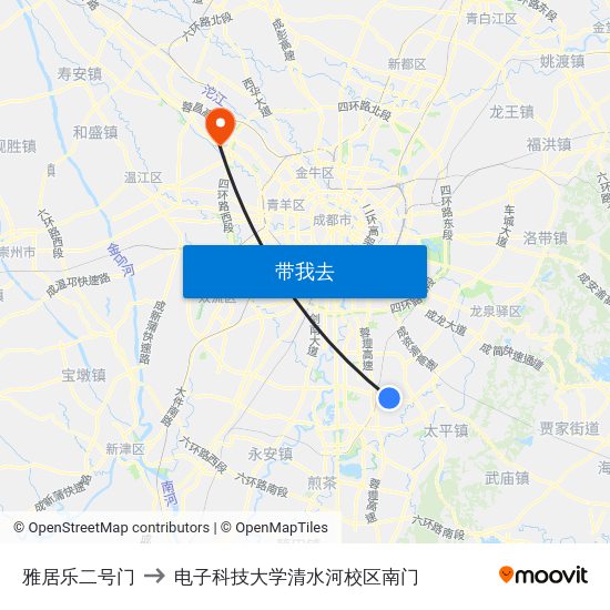 雅居乐二号门 to 电子科技大学清水河校区南门 map