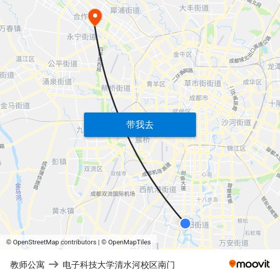 教师公寓 to 电子科技大学清水河校区南门 map
