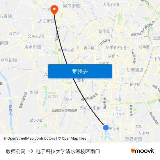 教师公寓 to 电子科技大学清水河校区南门 map