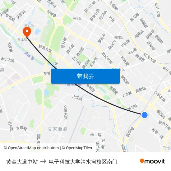 黄金大道中站 to 电子科技大学清水河校区南门 map
