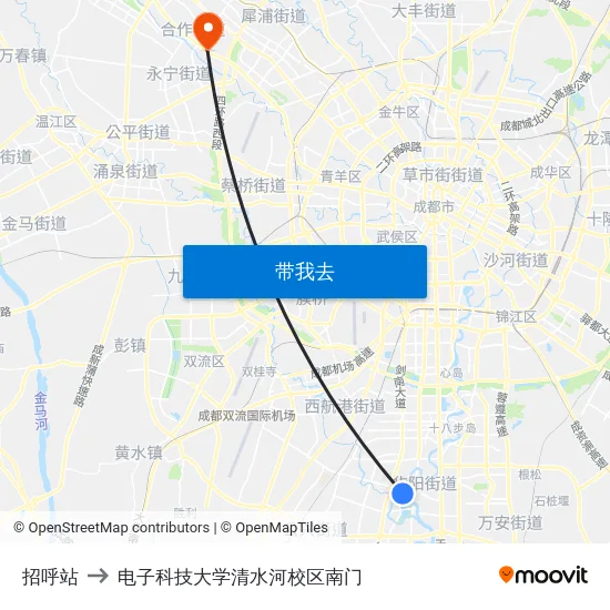 招呼站 to 电子科技大学清水河校区南门 map