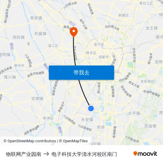 物联网产业园南 to 电子科技大学清水河校区南门 map
