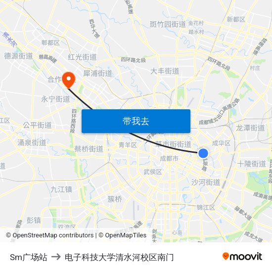 Sm广场站 to 电子科技大学清水河校区南门 map