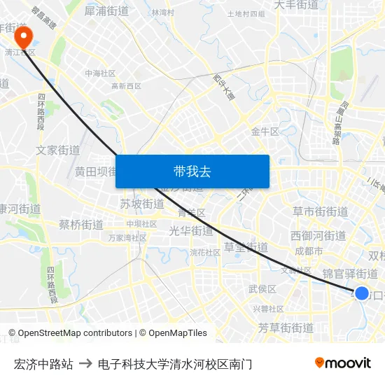 宏济中路站 to 电子科技大学清水河校区南门 map